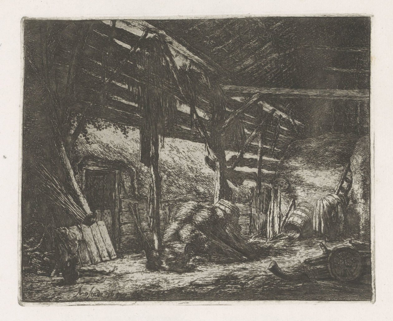 Interior de um celeiro de feno de Adriaen van Ostade