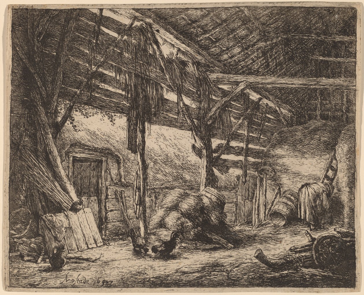 Interior de um celeiro de Adriaen van Ostade