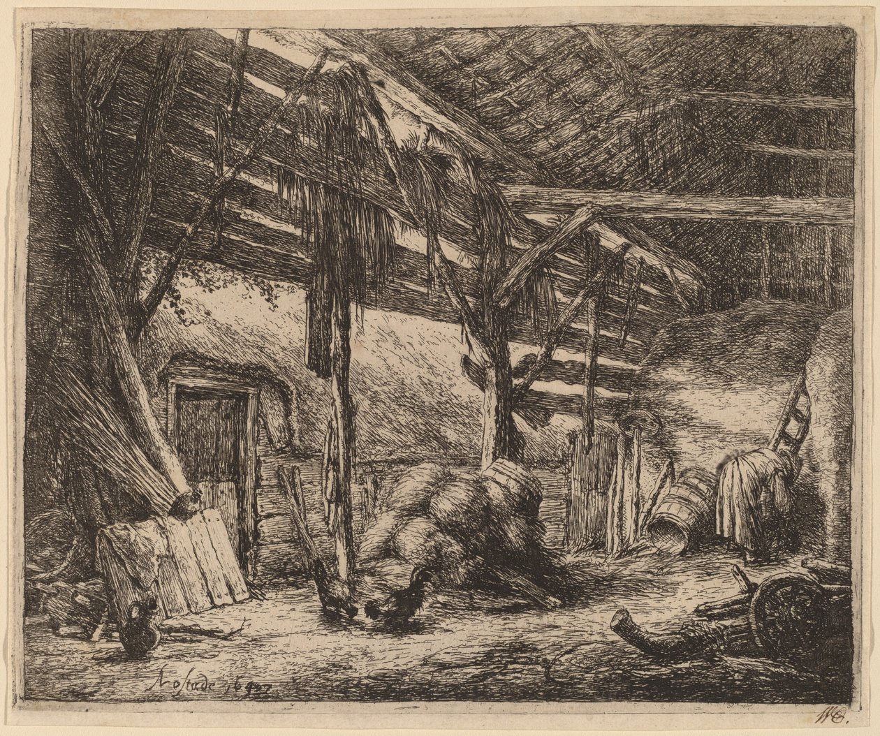 Interior de um celeiro de Adriaen van Ostade