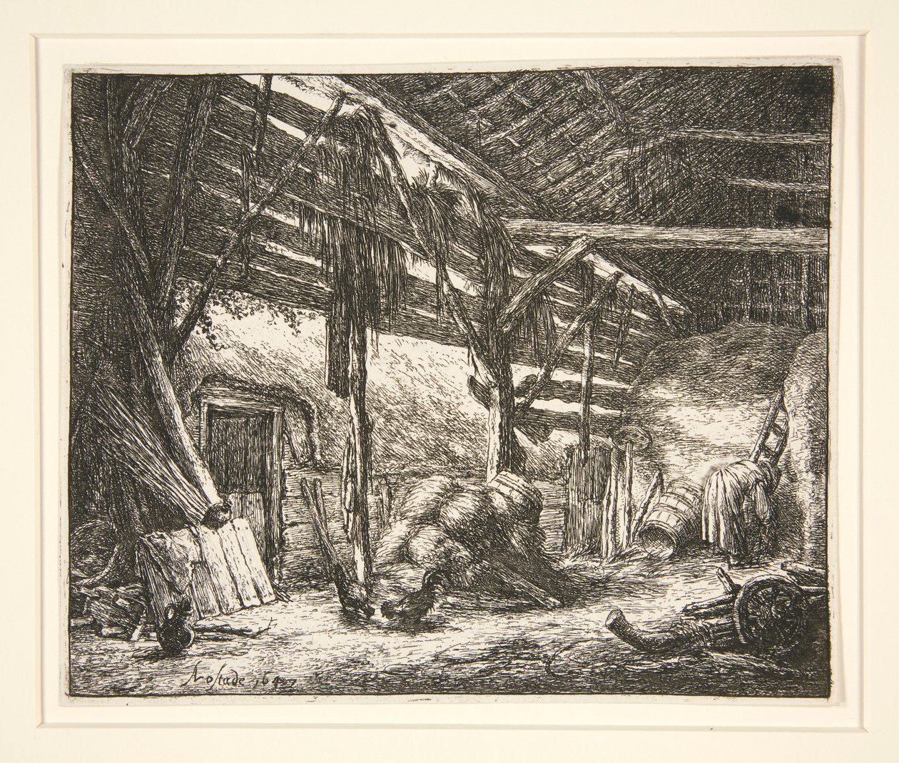 Interior de um celeiro de Adriaen van Ostade