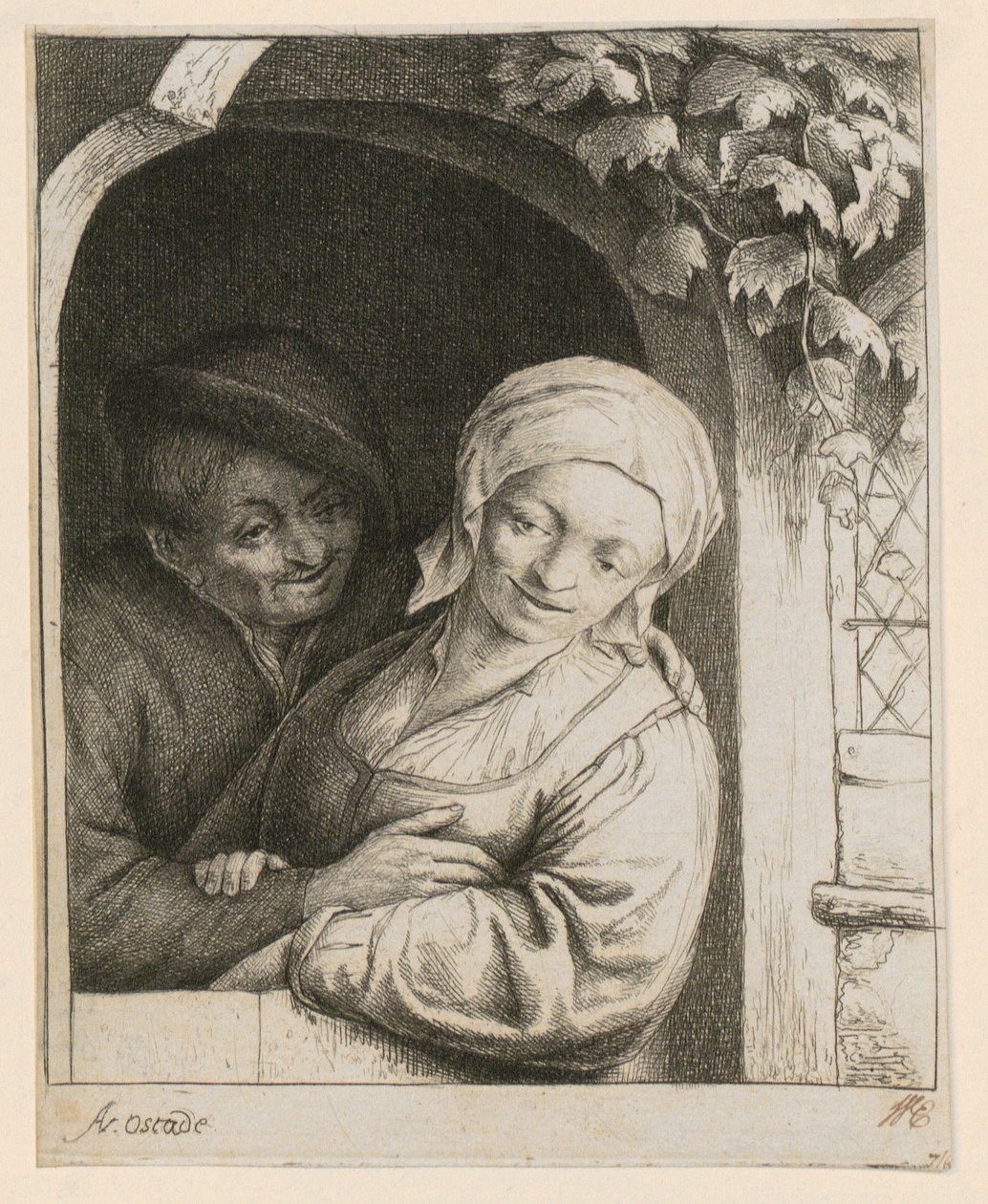 Ternura rural - Casal de camponeses à porta de casa de Adriaen van Ostade