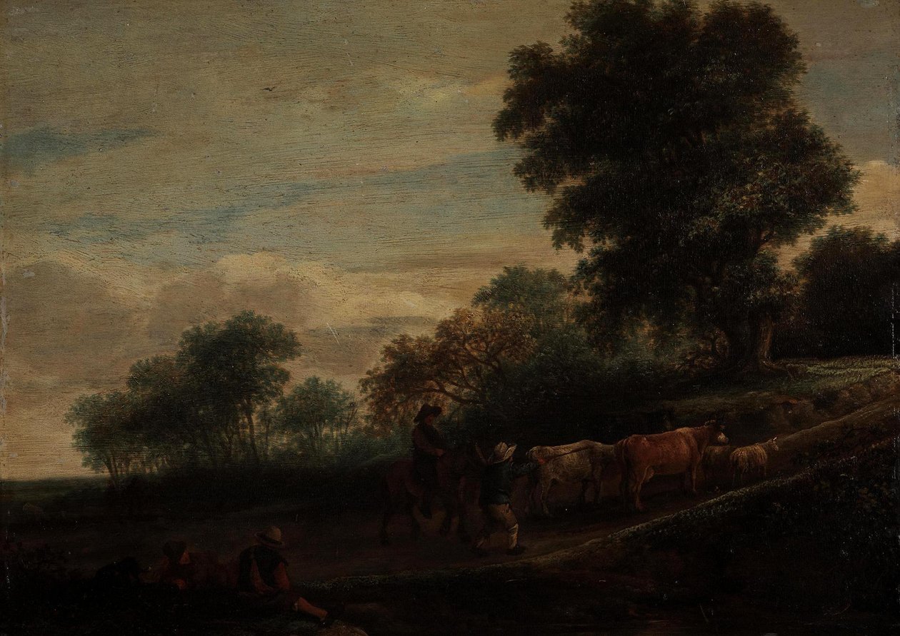Paisagem com pastores e gado de Adriaen van Ostade