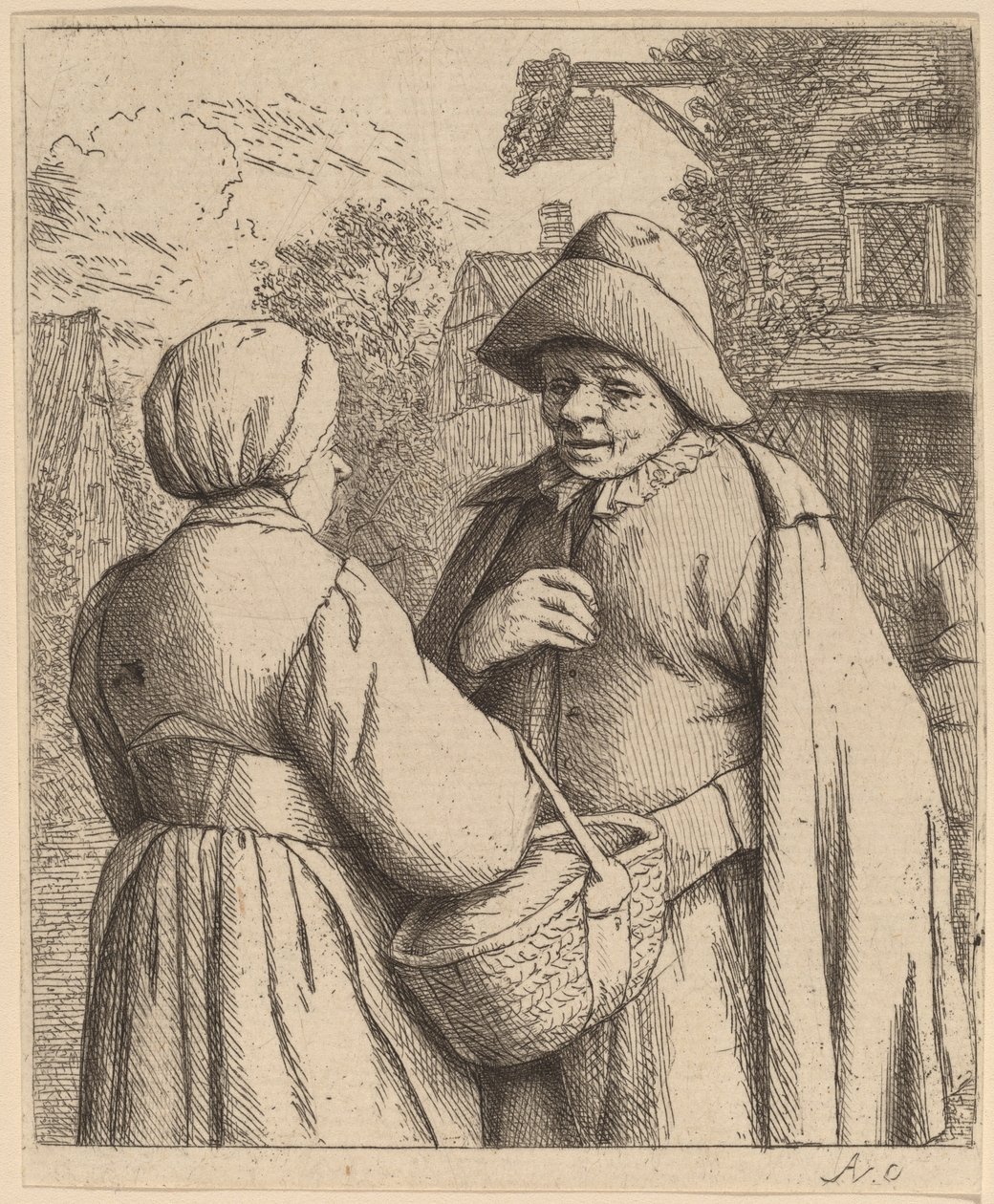 Homem e mulher conversando de Adriaen van Ostade
