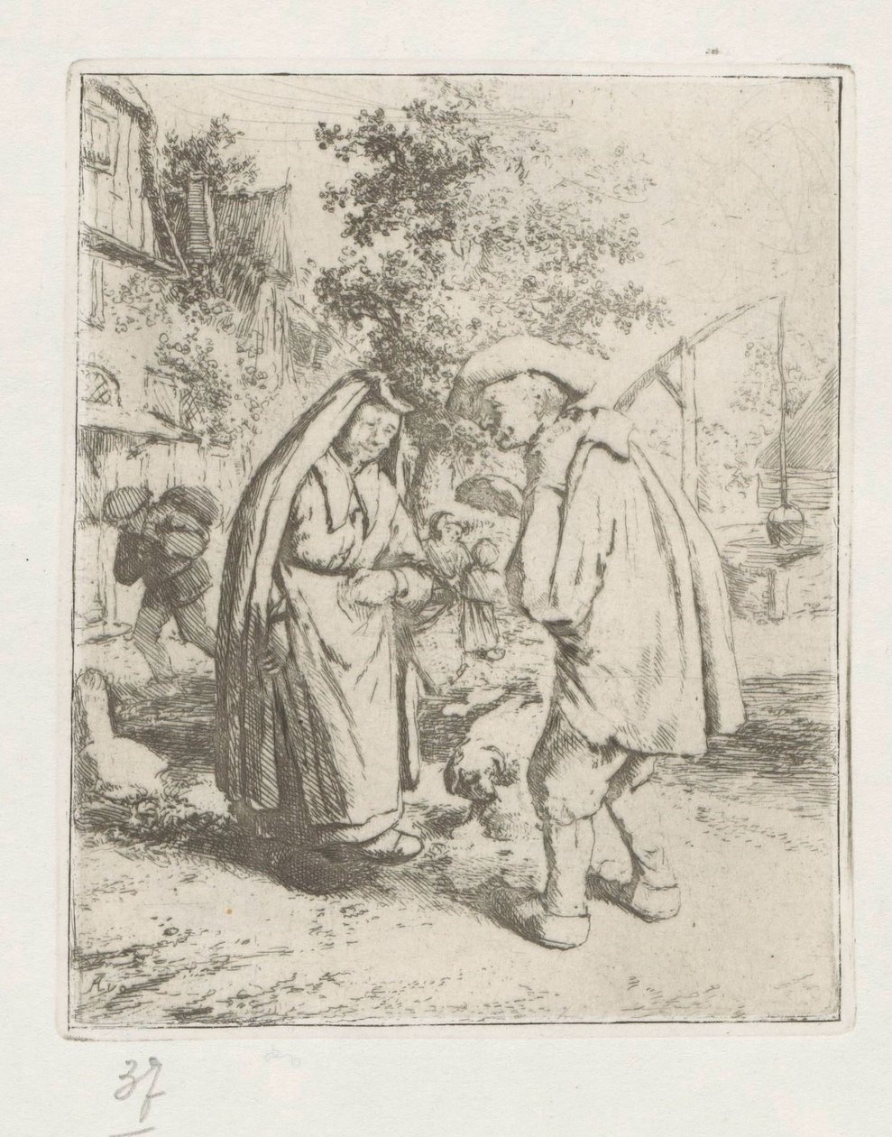 Homem e mulher em conversa de Adriaen van Ostade