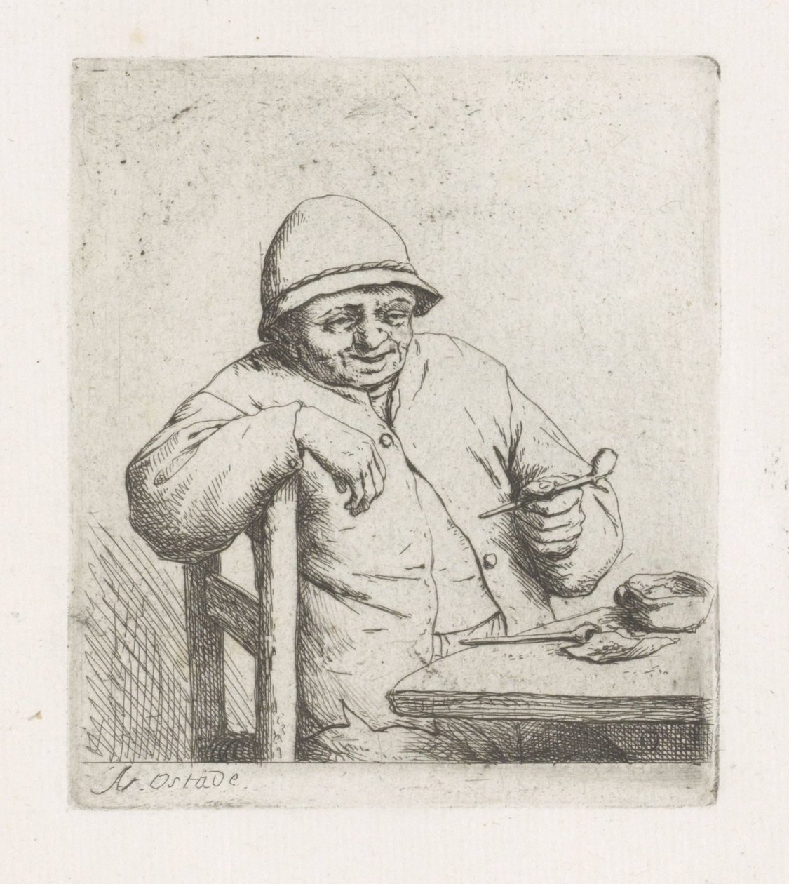 Homem com um cachimbo na mesa de Adriaen van Ostade