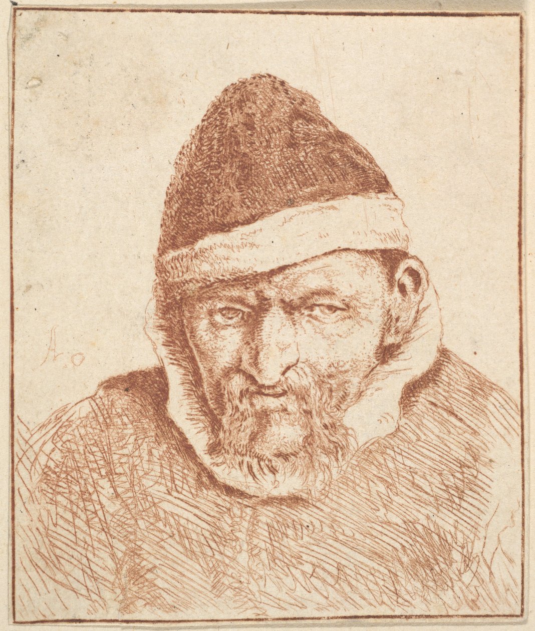 Ancião com colarinho branco e chapéu pontiagudo de Adriaen van Ostade