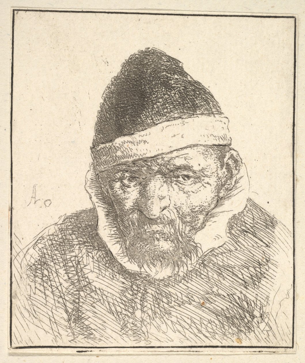 Velho com colarinho branco e chapéu pontiagudo de Adriaen van Ostade