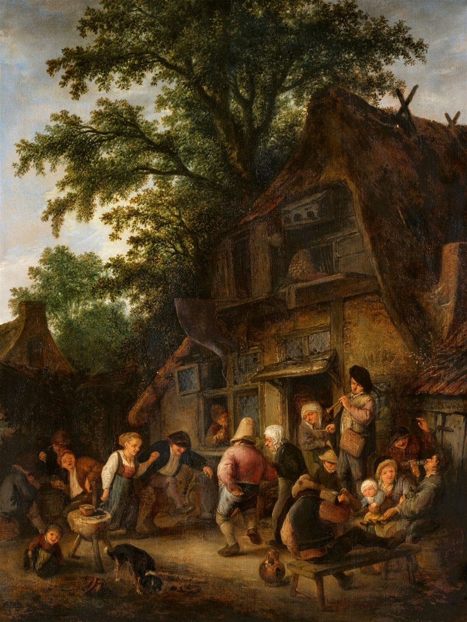 Dança camponesa junto a uma taberna de Adriaen van Ostade