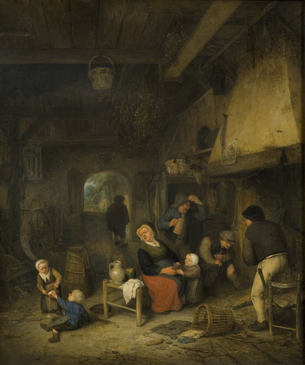 Família de camponeses numa estalagem de Adriaen van Ostade