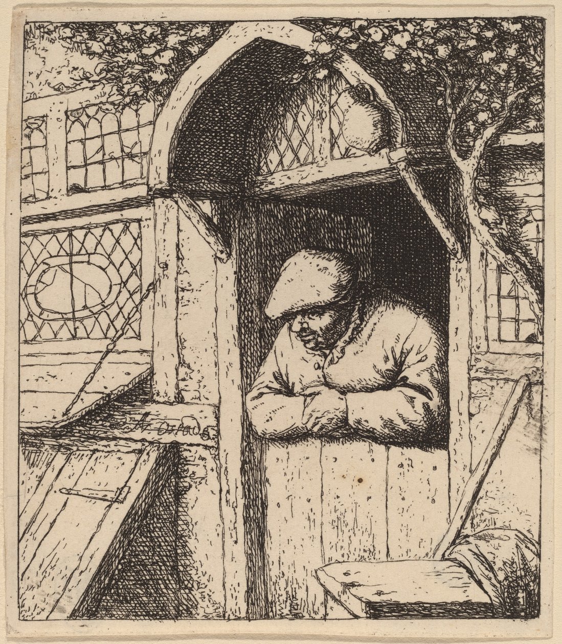 Camponês encostado em sua porta de Adriaen van Ostade
