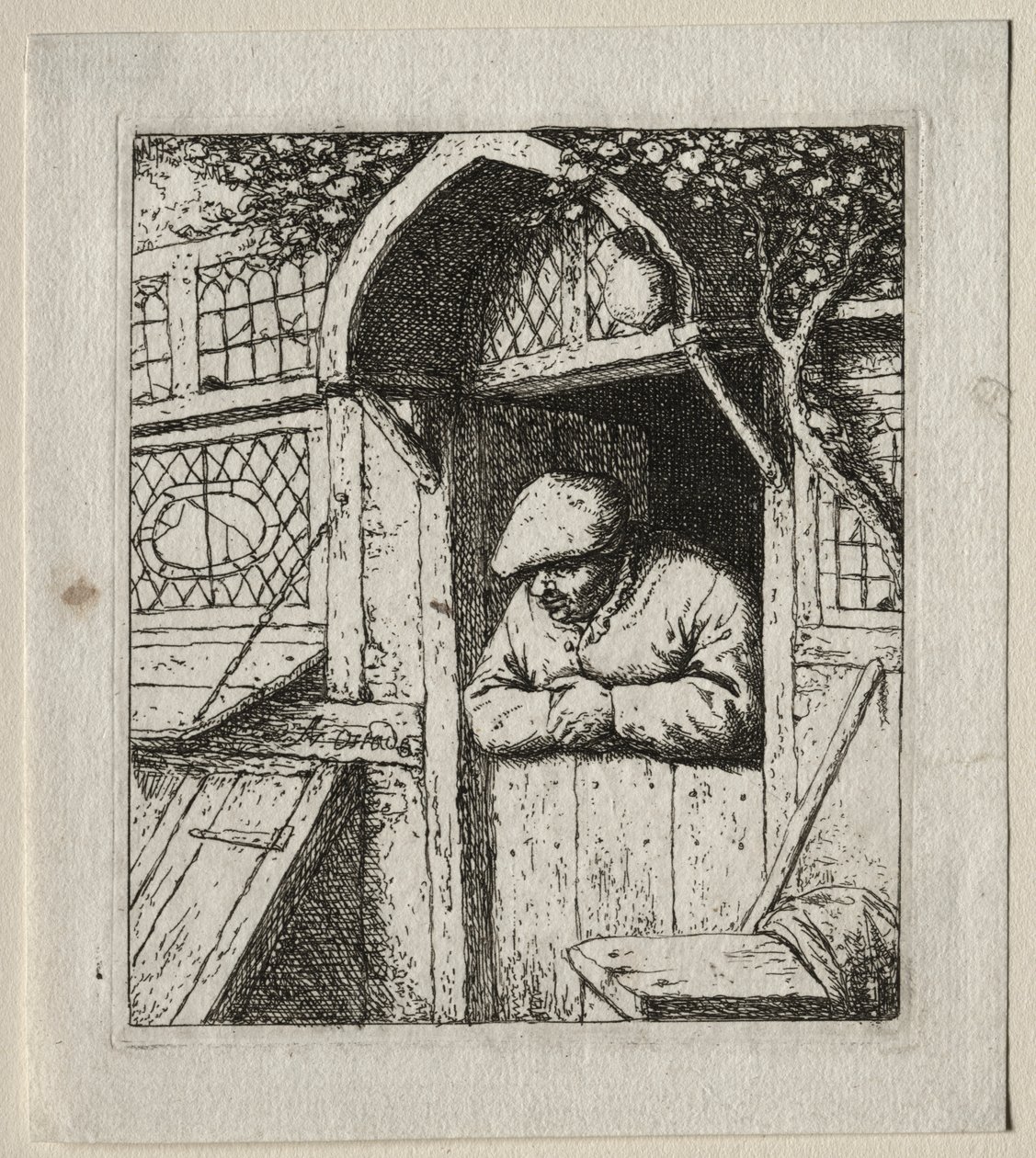 Camponês encostado em sua porta de Adriaen van Ostade