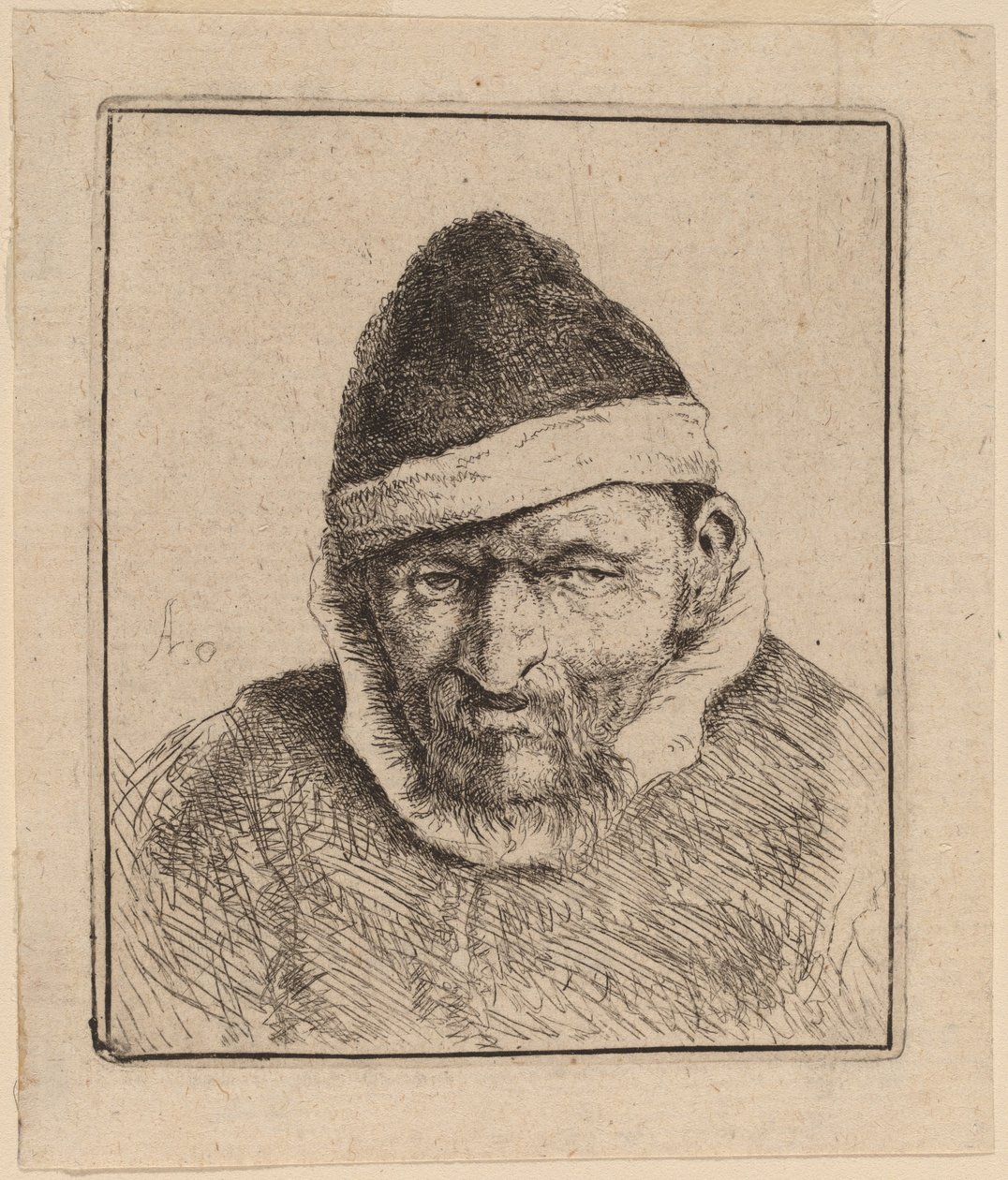 Camponês vestindo um boné pontudo de Adriaen van Ostade