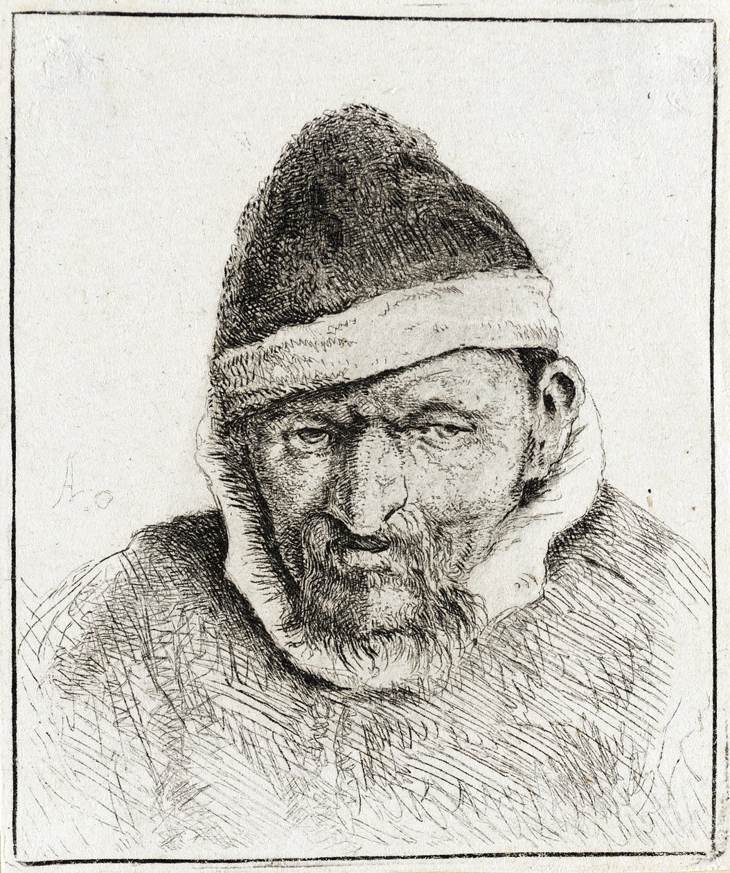 Camponês com um gorro de pele pontiagudo de Adriaen van Ostade