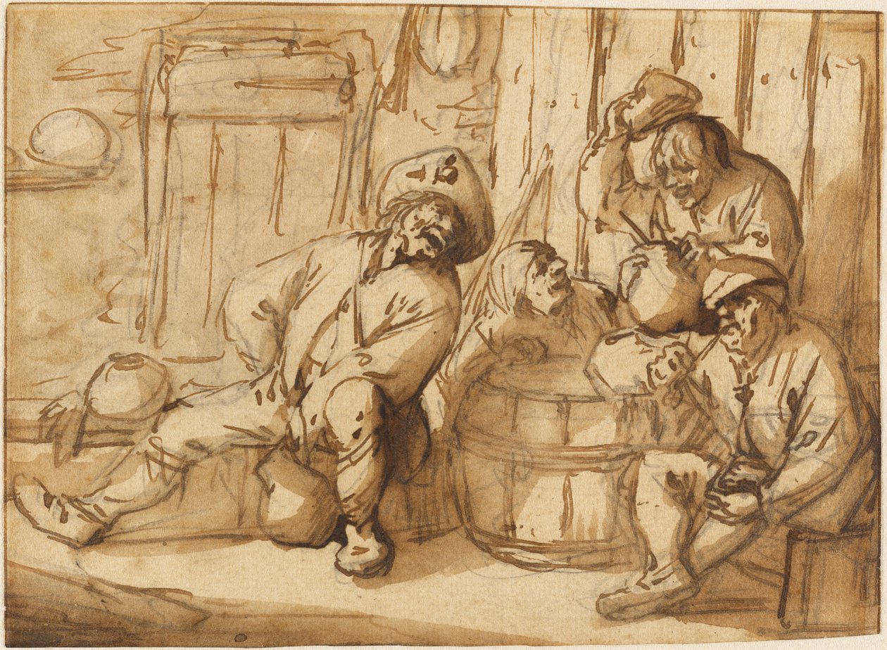 Camponeses a beber numa taberna de Adriaen van Ostade