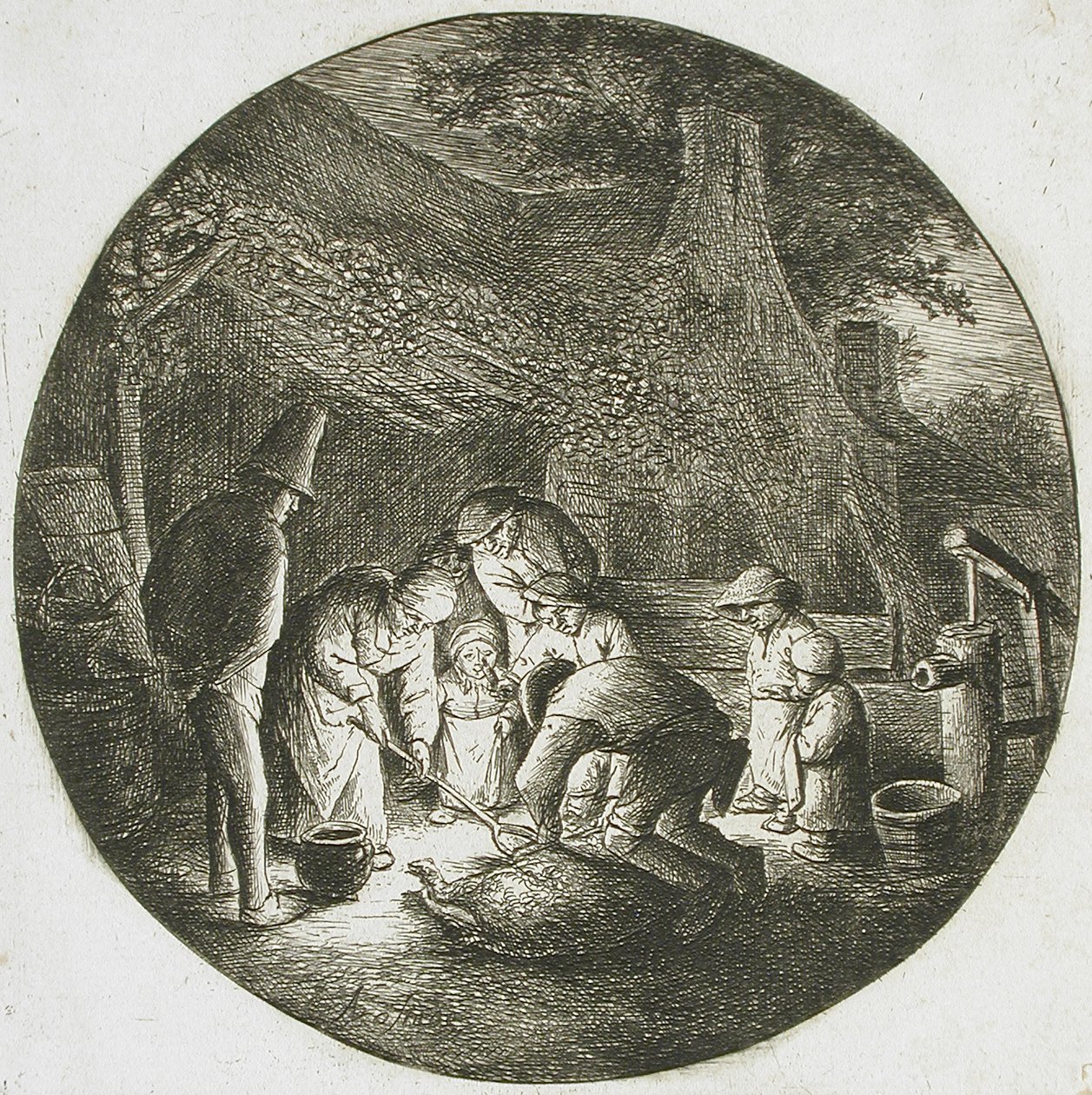 Camponeses a matar um porco de Adriaen van Ostade