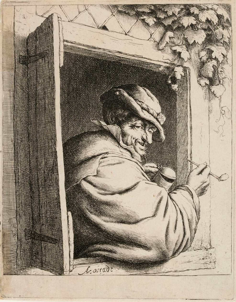 Um fumador de cachimbo à janela de Adriaen van Ostade