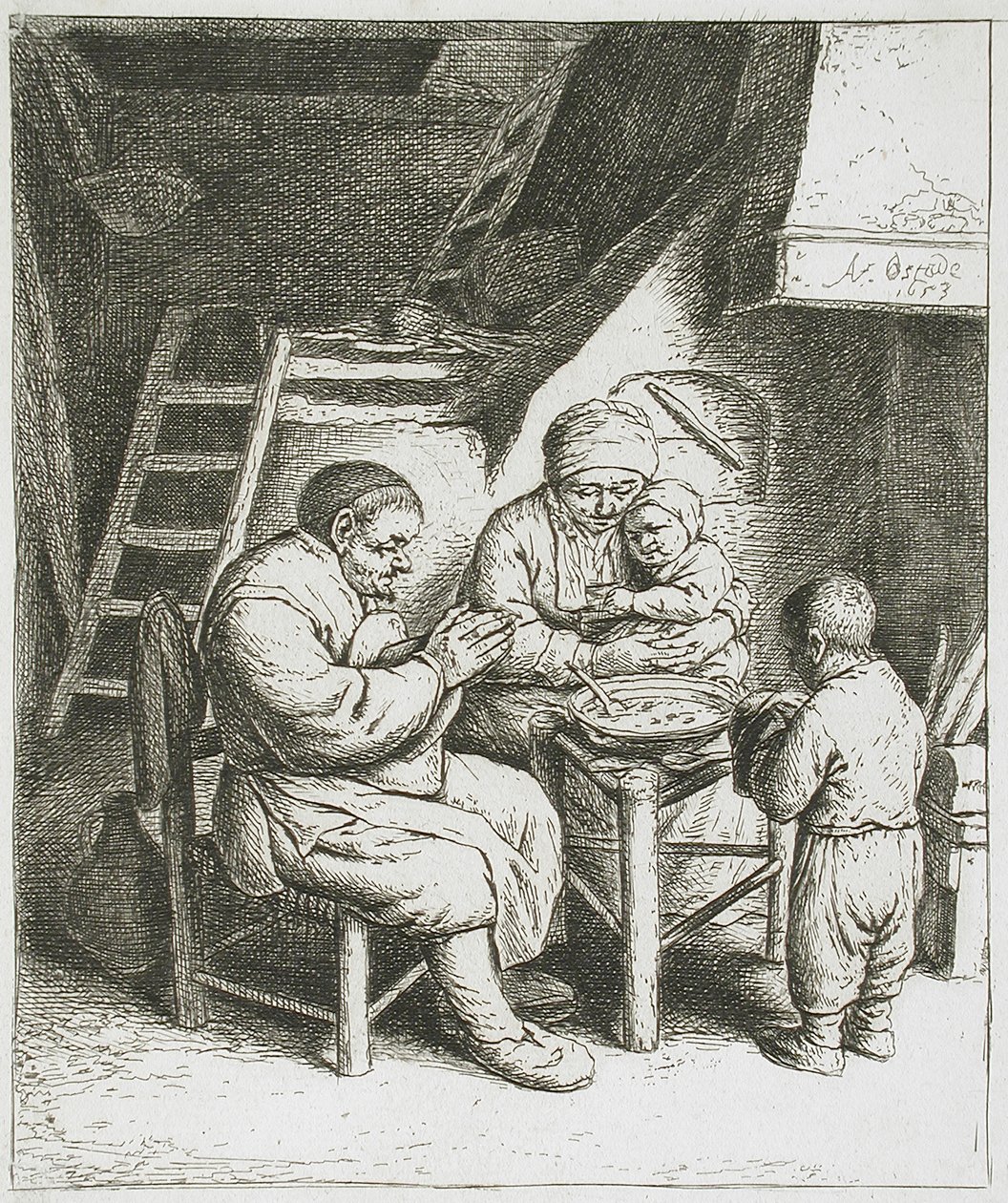 A oração antes da refeição de Adriaen van Ostade