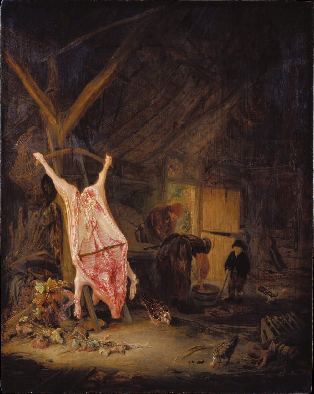 Porco abatido num celeiro de Adriaen van Ostade