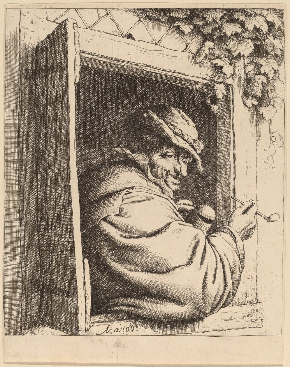 Fumante em uma janela de Adriaen van Ostade