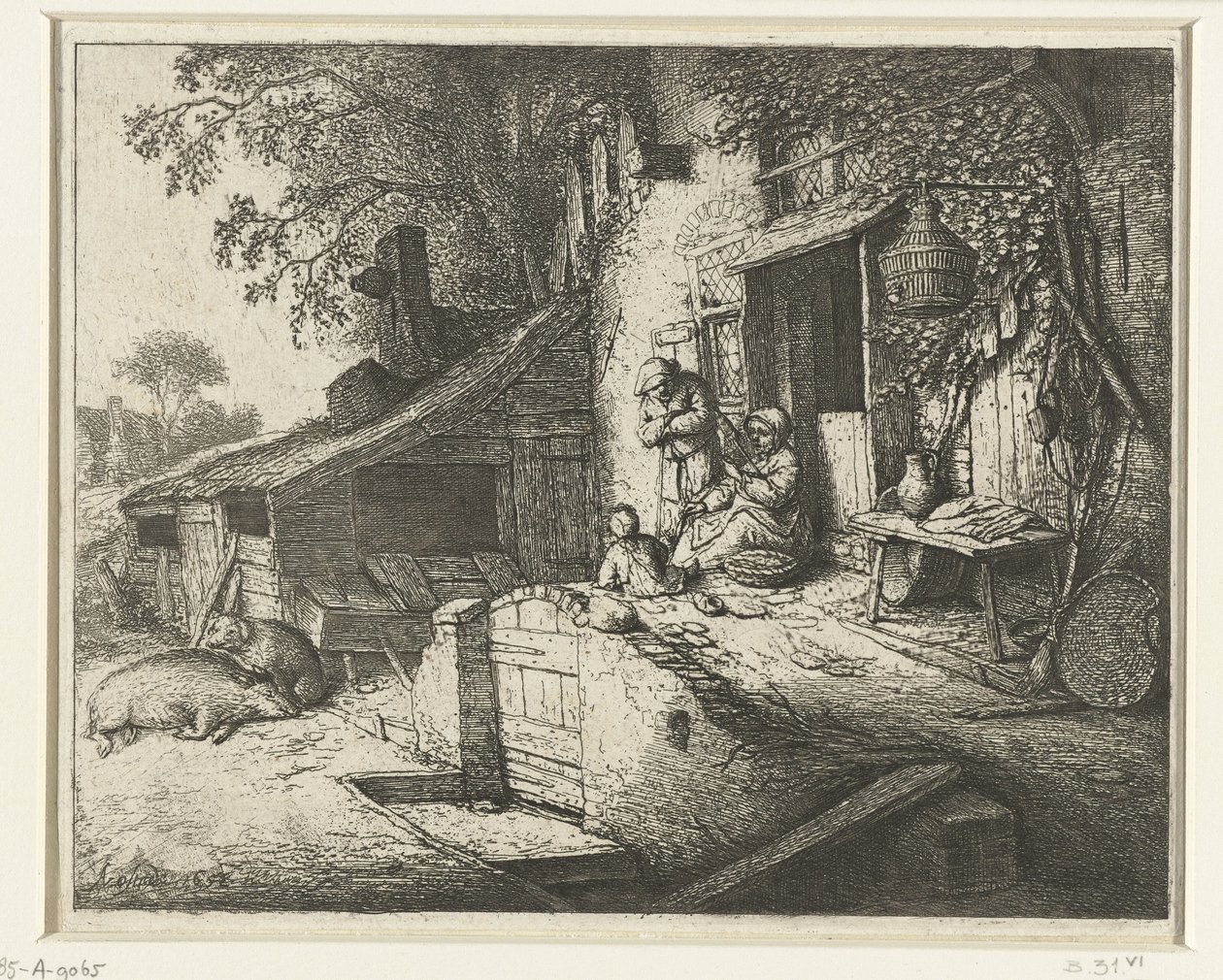 Mulher que gira em frente de uma casa
O fiador de Adriaen van Ostade