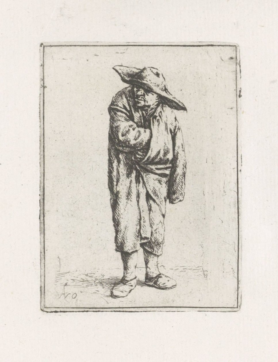 Agricultor em pé com a mão no manto de Adriaen van Ostade