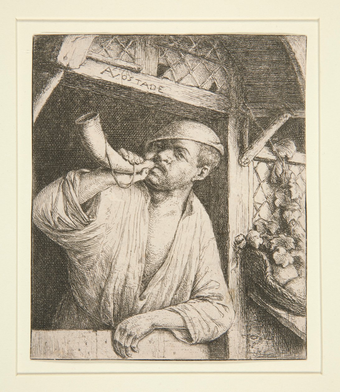 O padeiro tocando sua trompa de Adriaen van Ostade