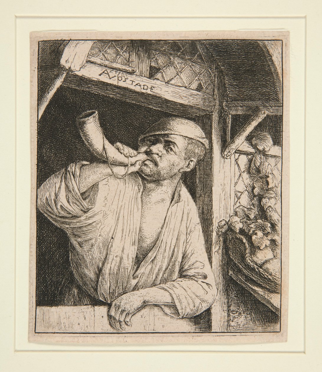 O padeiro tocando sua trompa de Adriaen van Ostade