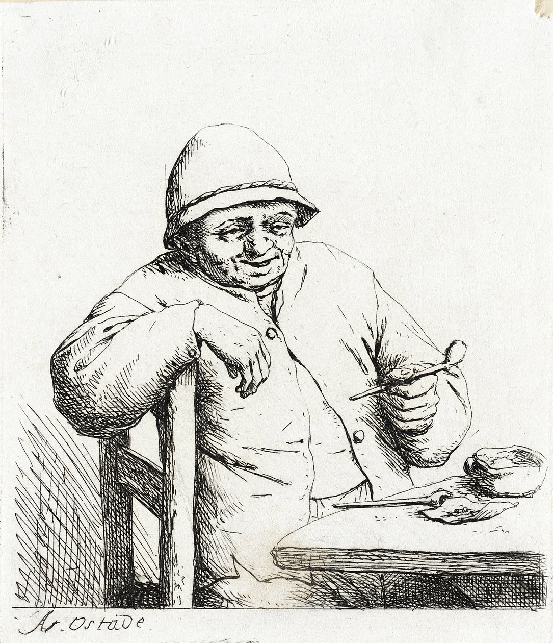 O fumador apoiado no encosto de uma cadeira de Adriaen van Ostade
