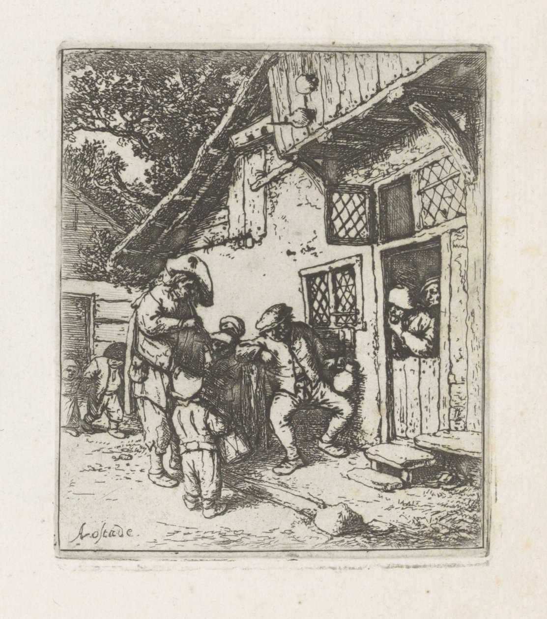 Dois músicos em frente de uma casa de Adriaen van Ostade