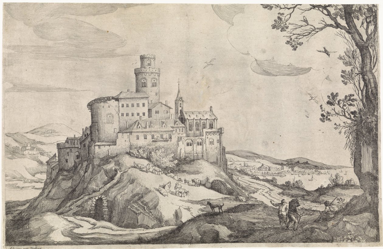 Paisagem com um castelo numa montanha de Adriaen van Stalbemt