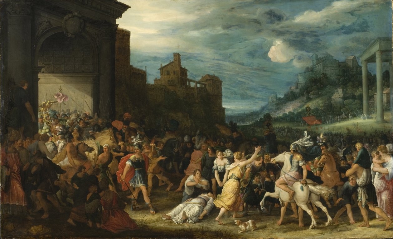 Les Horace entrent dans Rome - The Horatii Entering Rome, de Stalbemt, Adriaen, van (1580-1662). Óleo sobre madeira. Dimensão : 67x109 cm. Nationalmuseum Estocolmo de Adriaen van Stalbemt