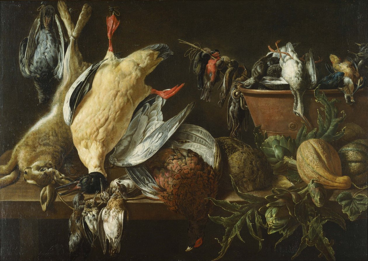 Natureza morta com caça e legumes de Adriaen van Utrecht