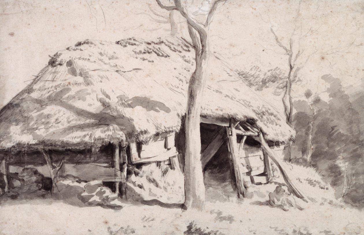 Um aprisco na floresta (giz e lavagem) de Adriaen van de Velde