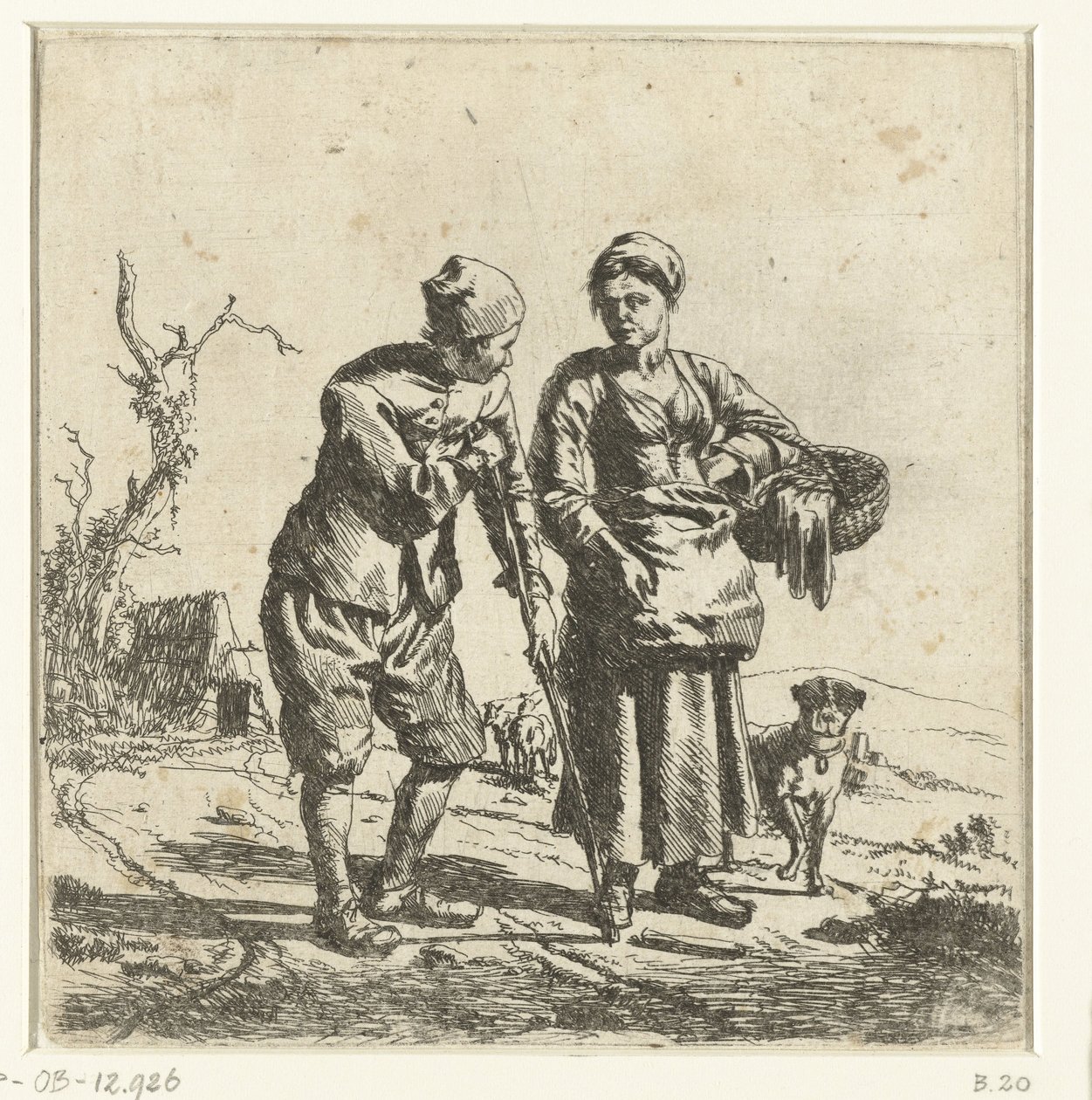 Agricultor e esposa do agricultor em conversa de Adriaen van de Velde