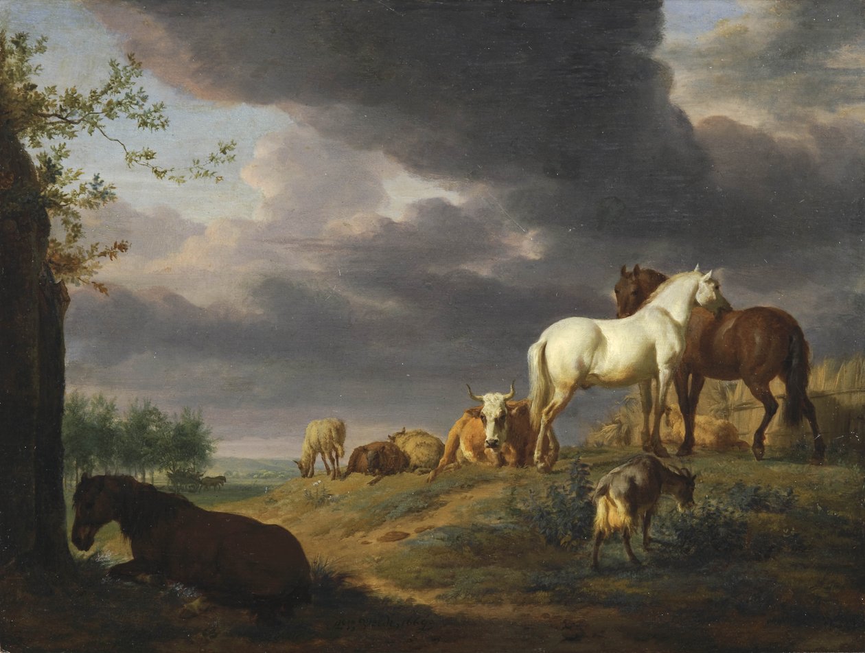 Neerlandês: Paisagem com cavalos e outros animais Paisagem com cavalos e outros animais de Adriaen van de Velde