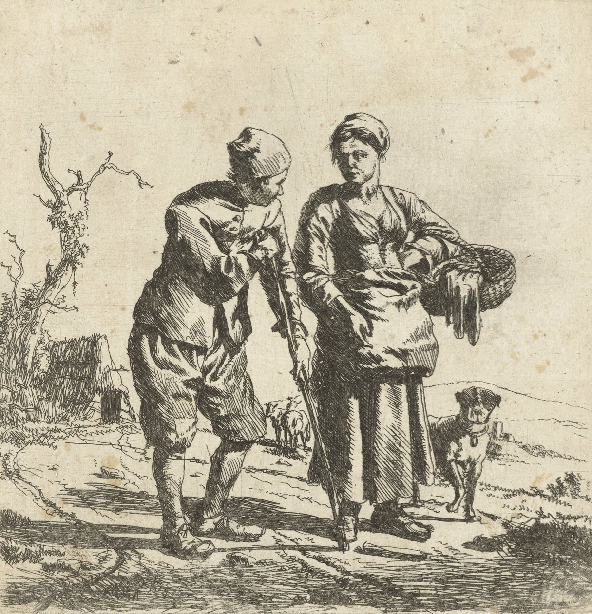 Fazendeiro e sua esposa em conversa de Adriaen van de Velde