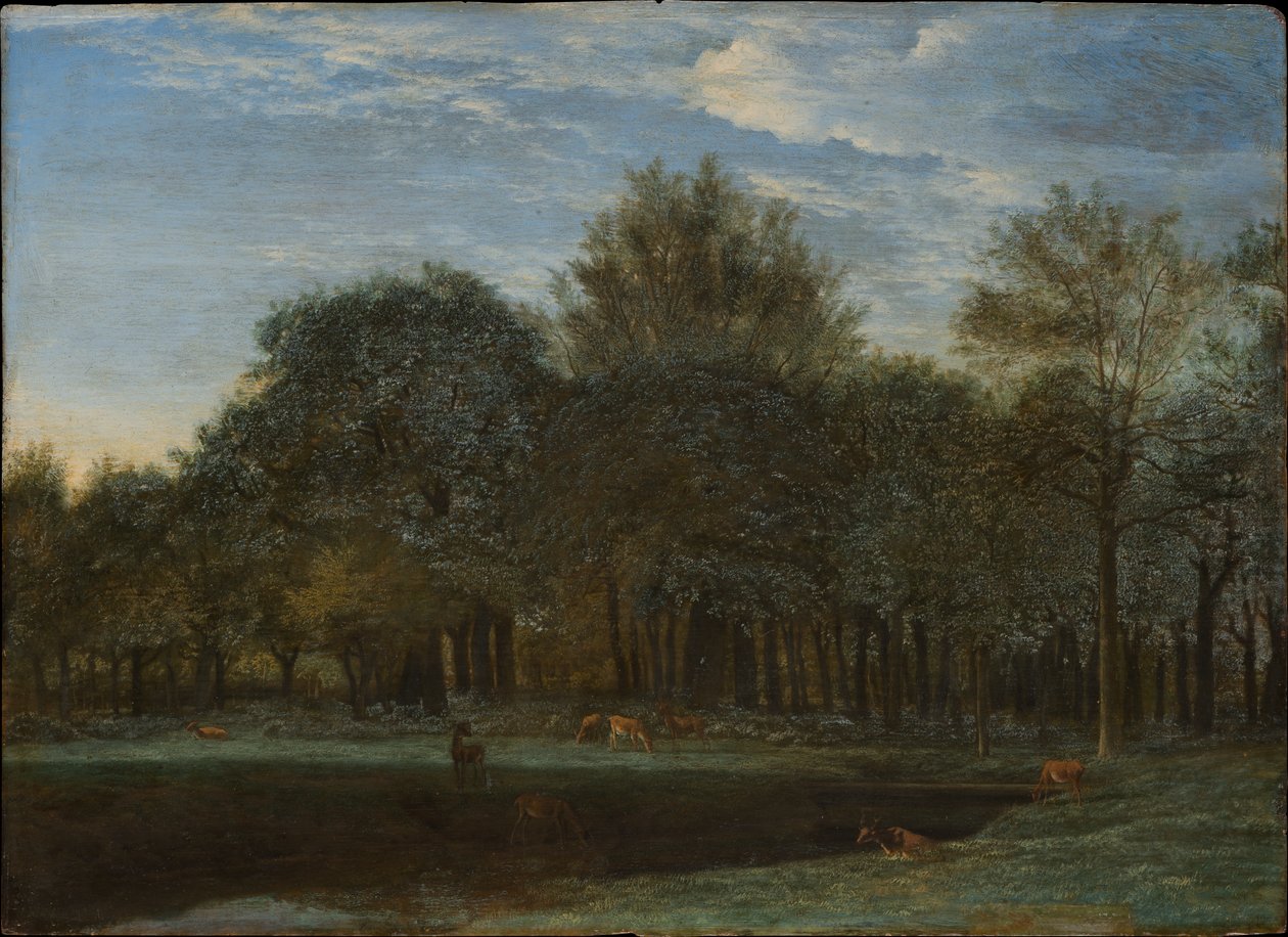 Desmatamento da floresta devido à presença de veados em pastagem de Adriaen van de Velde