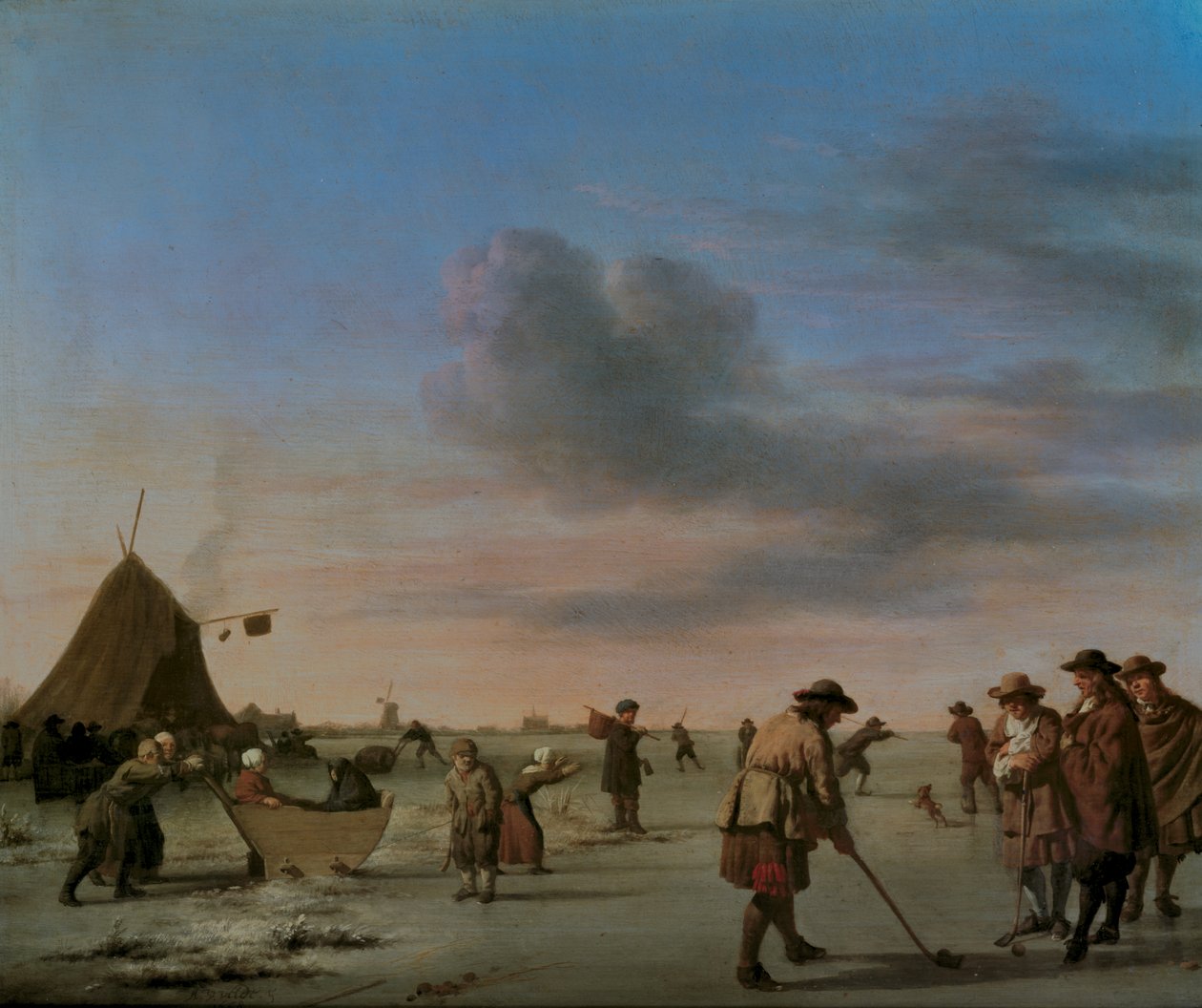 Golfistas no gelo perto de Haarlem, 1668 (painel) de Adriaen van de Velde