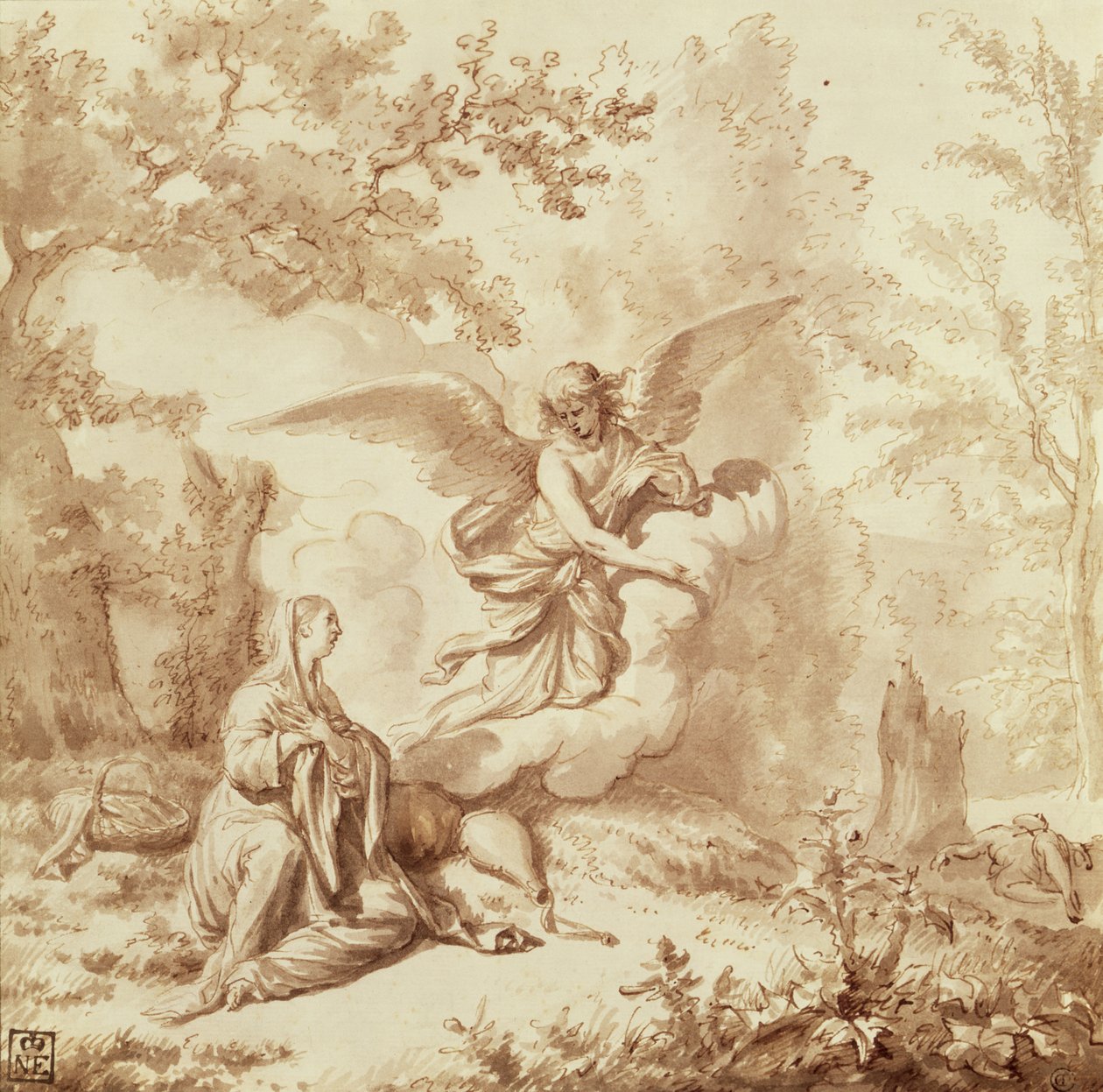 Agar no deserto (desenho) de Adriaen van de Velde