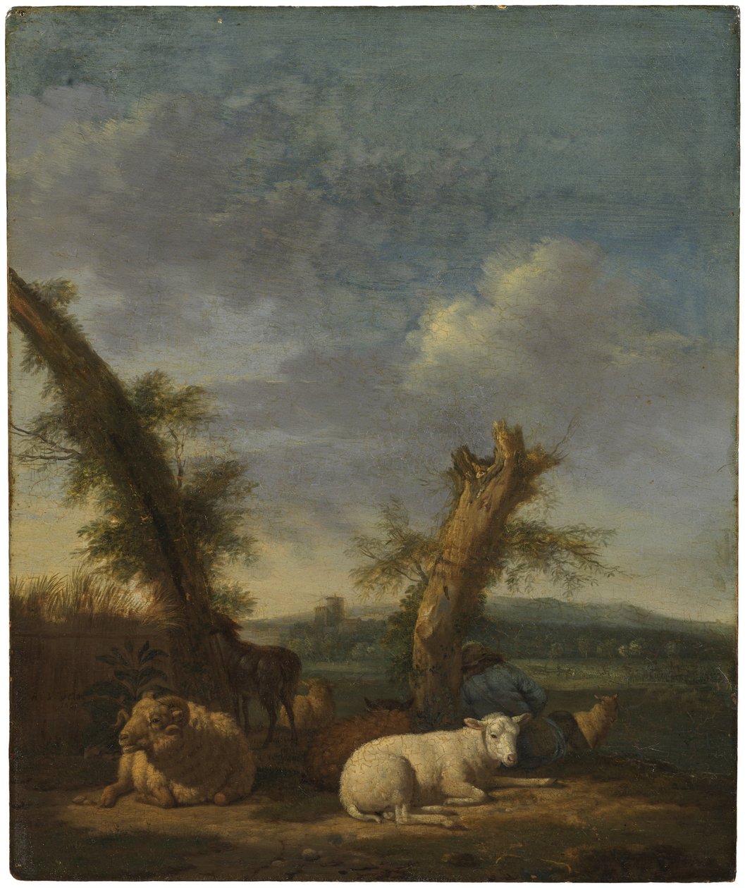 Paisagem com ovelhas e um pastor adormecido de Adriaen van de Velde
