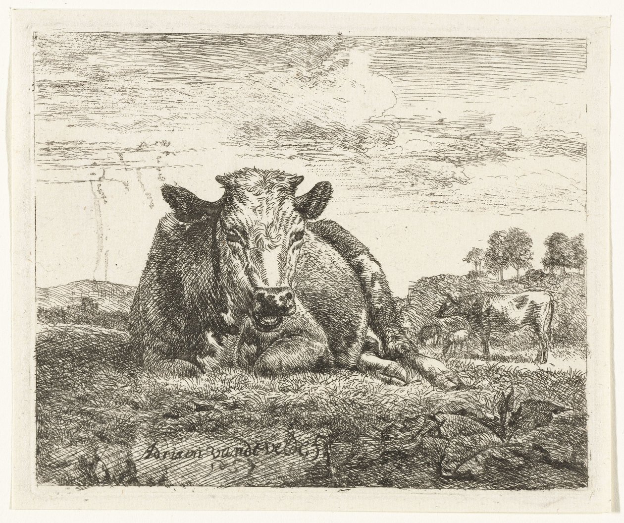vaca deitada Animais diferentes (título da série) de Adriaen van de Velde