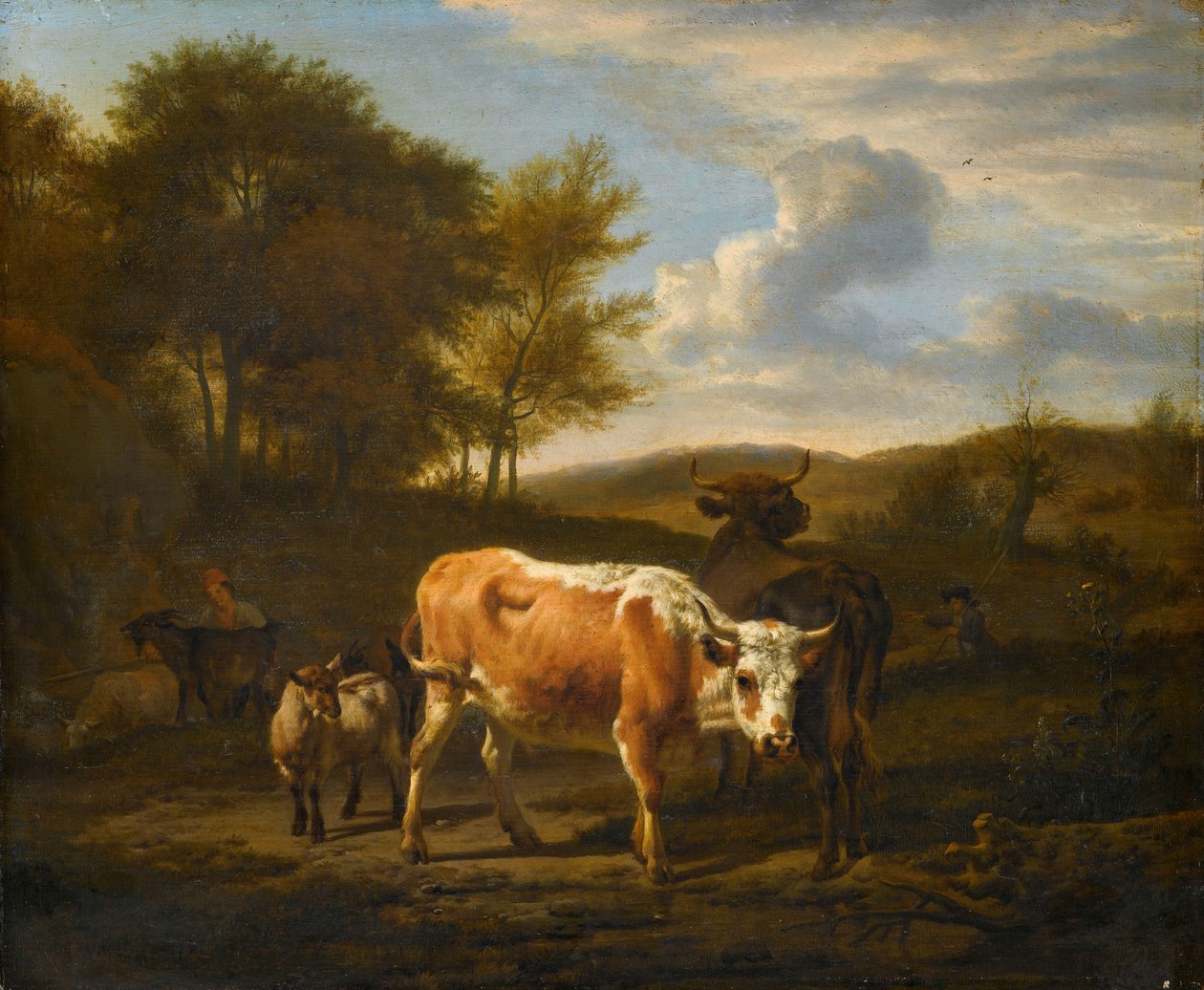 Paisagem montanhosa com vacas de Adriaen van de Velde