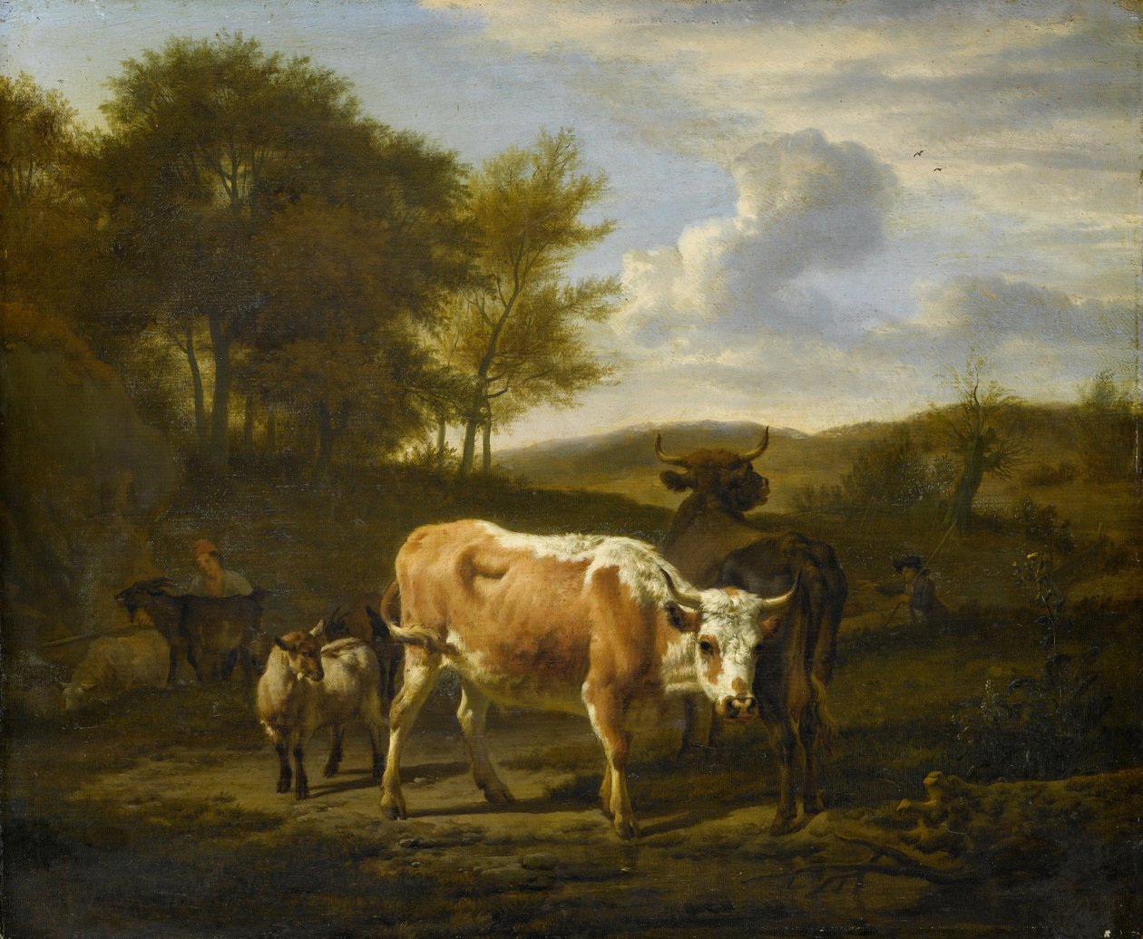 Paisagem montanhosa com vacas, 1663 de Adriaen van de Velde