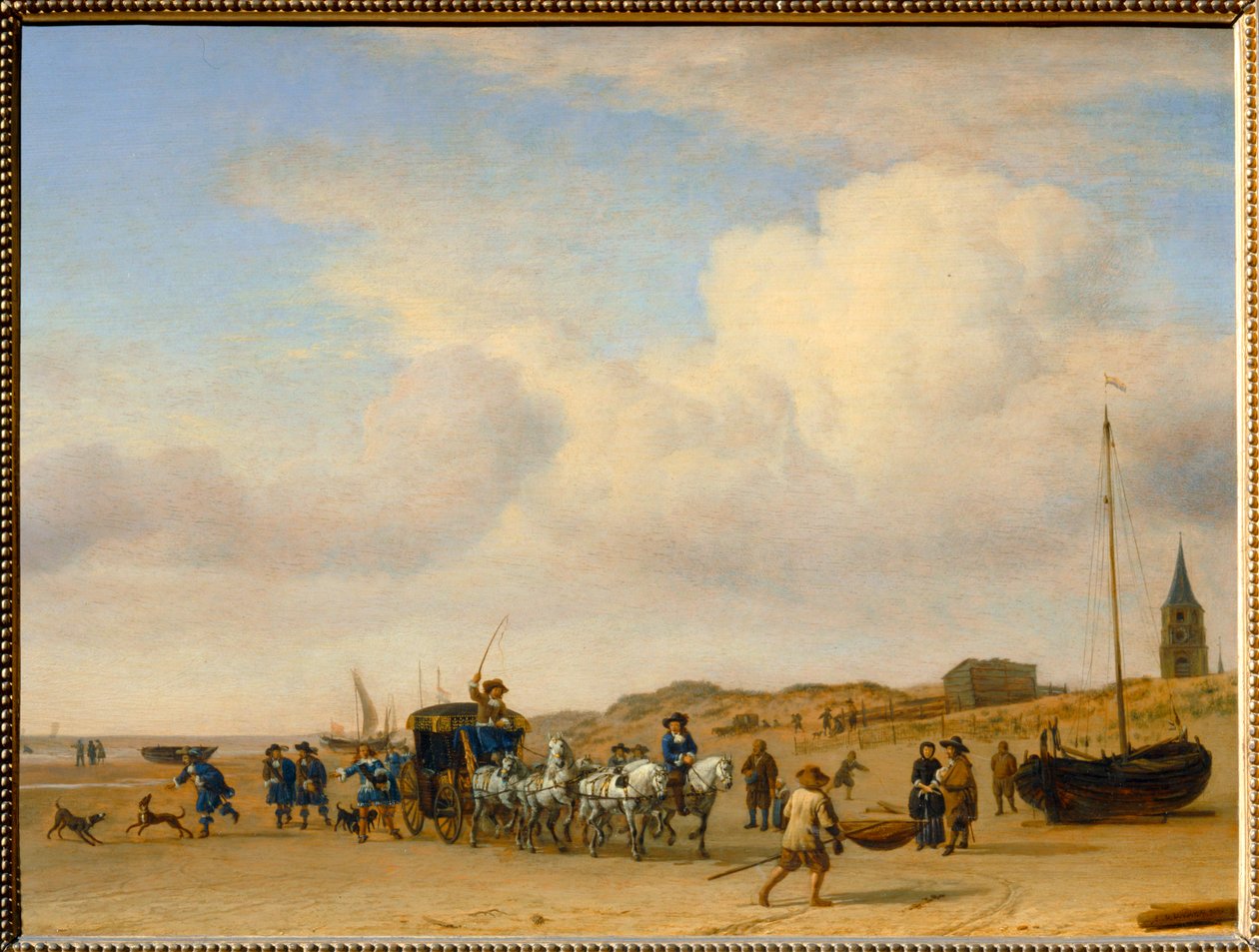 Tripulação nobre a passear na praia de Scheveningen. 1660 ... de Adriaen van de Velde