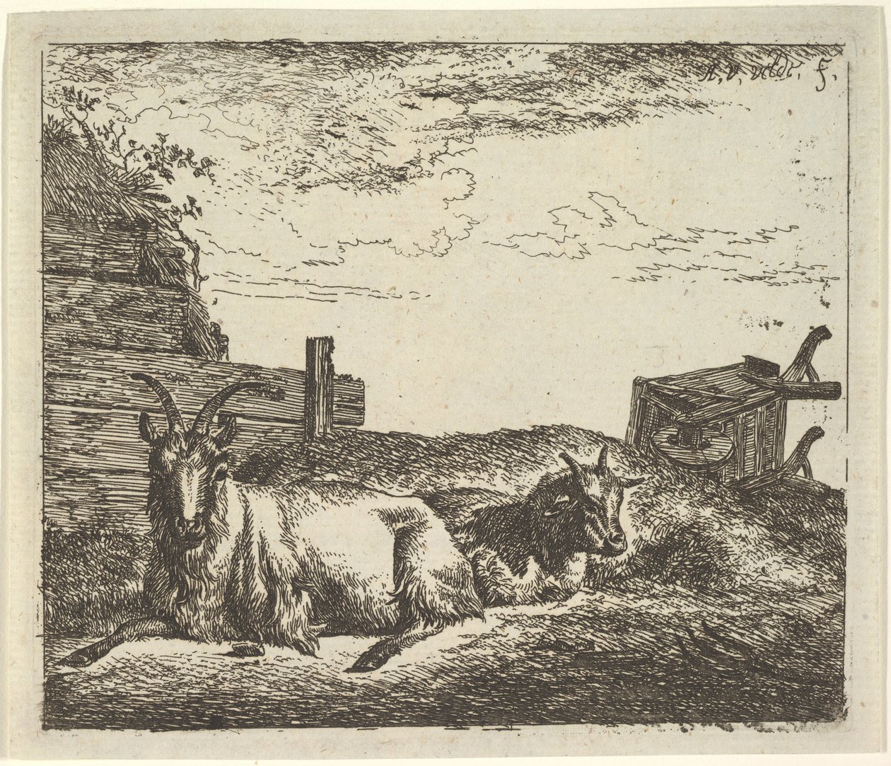 Cabras Recostadas, de Diferentes Animais. de Adriaen van de Velde