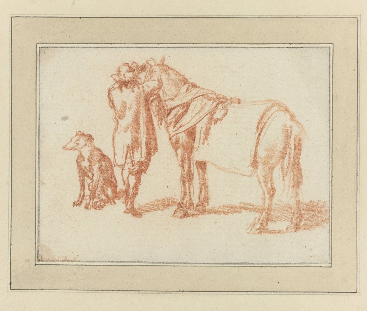 Cavaleiro ao lado de um cavalo e de um cão de Adriaen van de Velde