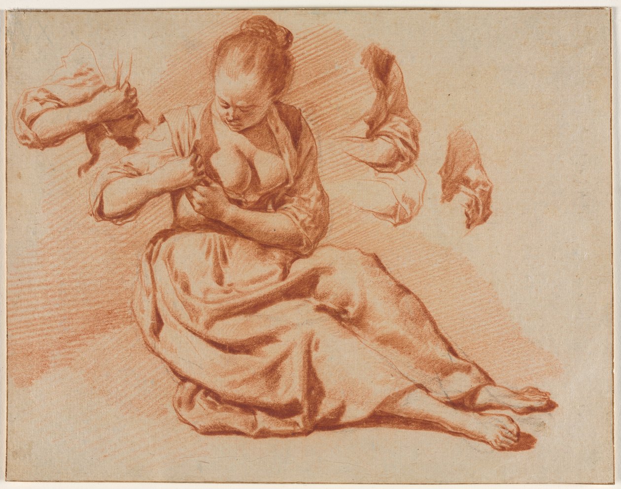 Mulher sentada à procura de pulgas, c. 1671 de Adriaen van de Velde