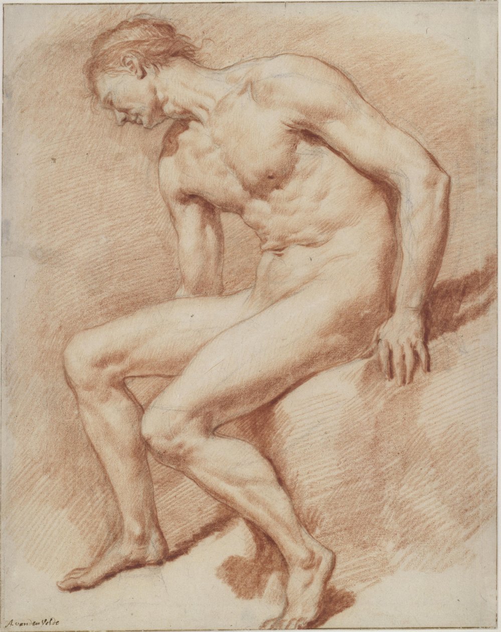 Nu masculino sentado de Adriaen van de Velde