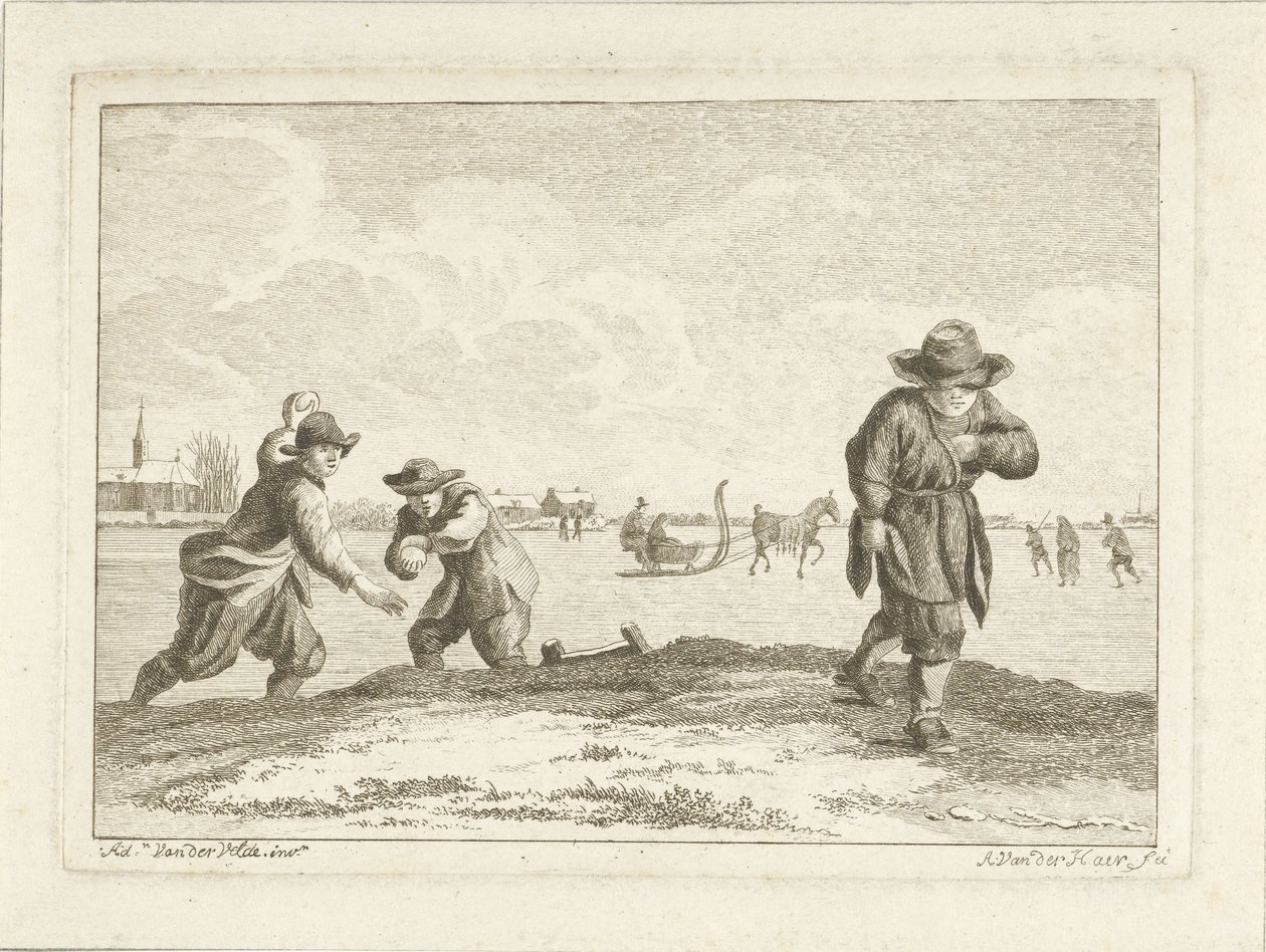 Lançadores de bolas de neve, gravados por Anthonij van der Haer, c.1745-85 (água-forte) de Adriaen van de Velde