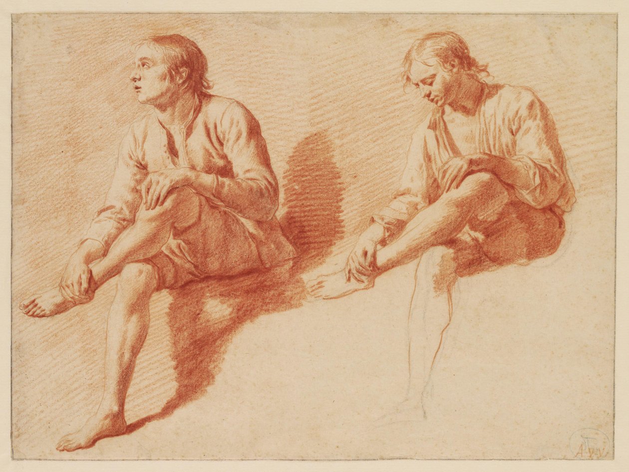 Dois estudos de um rapaz sentado de Adriaen van de Velde